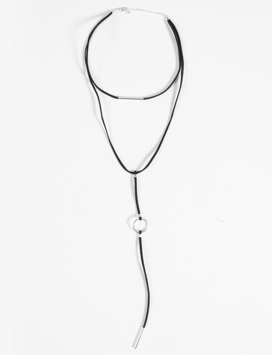 Collar cordón cuentas metálicas - negro 