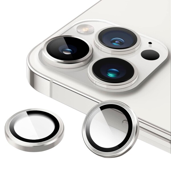 Vidrio Reforzado Para Cámara De iPhone 14 Borde Colores Color Variante Plateado