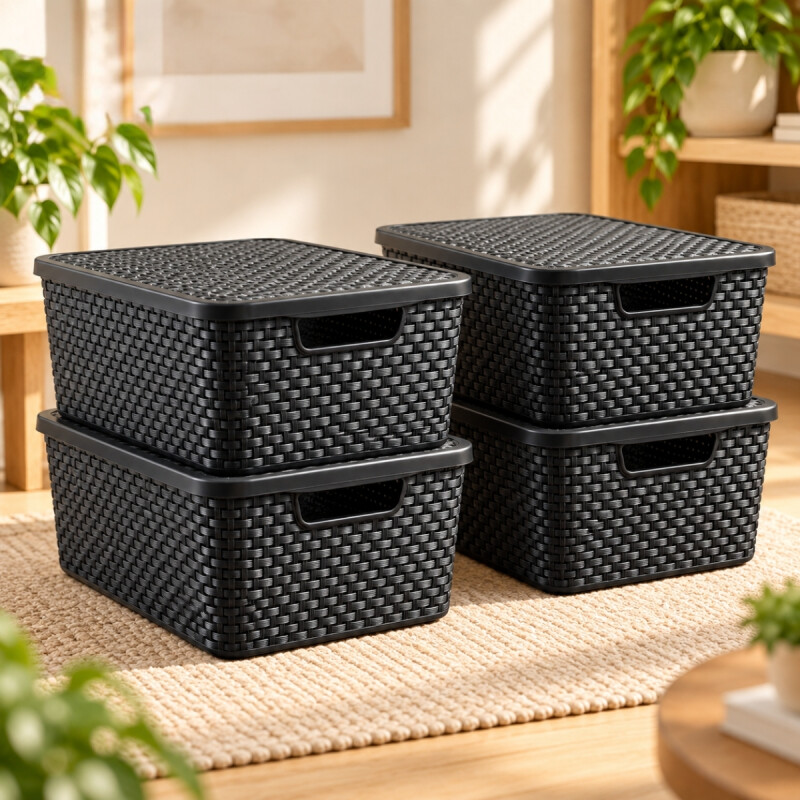 Set x4 caja ratán 20 lts NEGRO