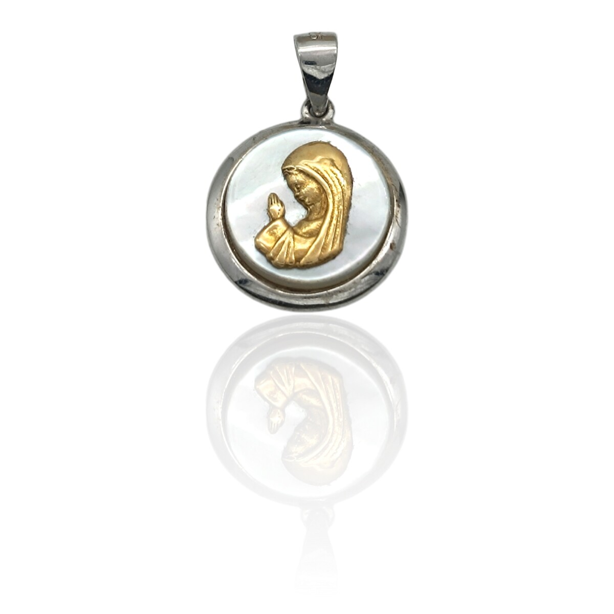 Dije Colgante Virgen Niña-Plata 925 y Oro-Con Piedra Nacar-CP5214 - conpiedra 