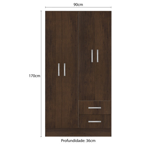 Ropero Armario 4 puertas 2 cajones con estantes y perchero 170 x 90 x 36 cm - Marrón Ropero Armario 4 puertas 2 cajones con estantes y perchero 170 x 90 x 36 cm - Marrón