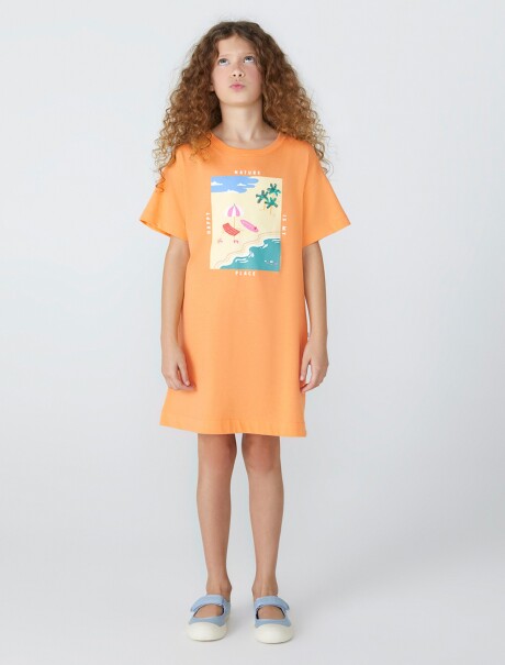 VESTIDO DE NIÑA CON ESTAMPA NARANJA