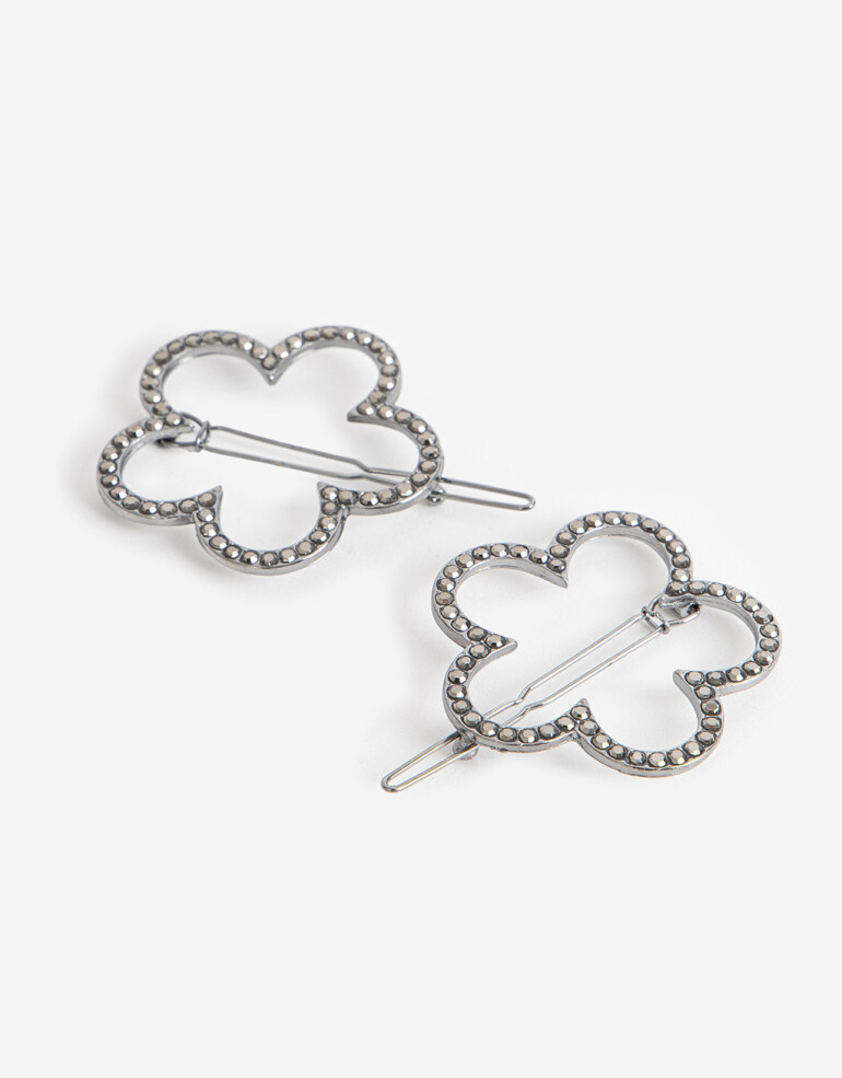 Horquillas con Accesorios Strass Set De 2 Hebillas Tic Tac En Forma De Flor Con Strass. - Plateado Rodio