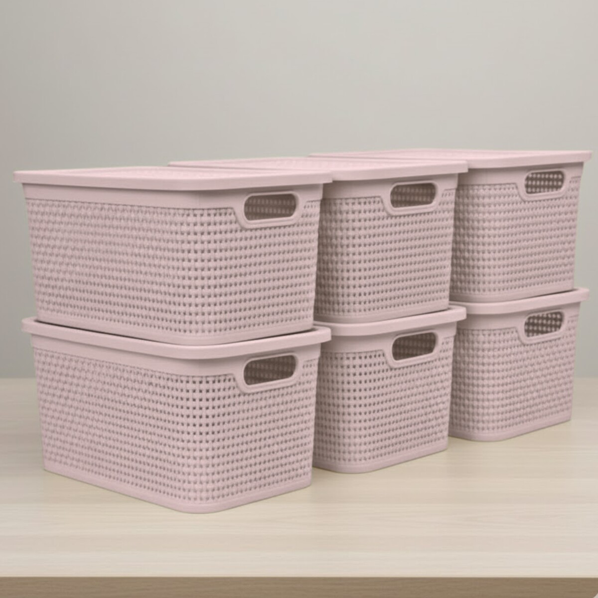 Set x6 Caja simil ratán 7,5 lts - ROSADO 