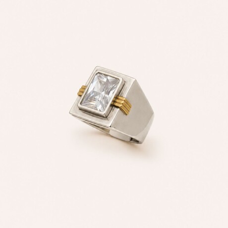 Anillo Sello Rectangular - Plata y Oro Anillo Sello Rectangular - Plata y Oro