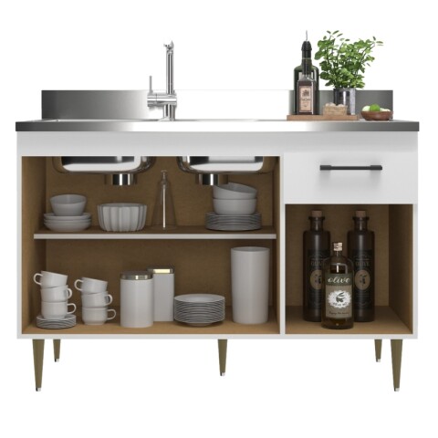 Bajo Mesada Blanco + Pileta Central Tramontina Acero Bajo Mesada Blanco + Pileta Central Tramontina Acero