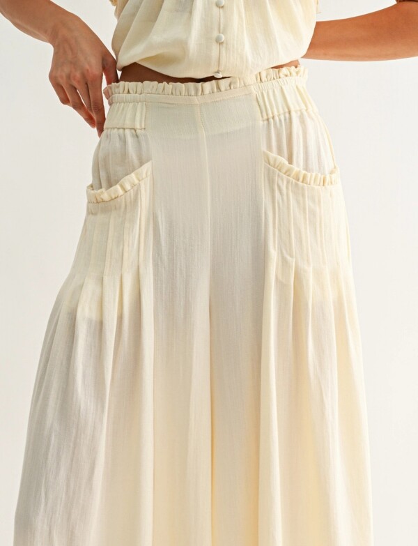 Pantalón Palazzo Fluido De Tiro Alto Con Frunces BEIGE CLARO