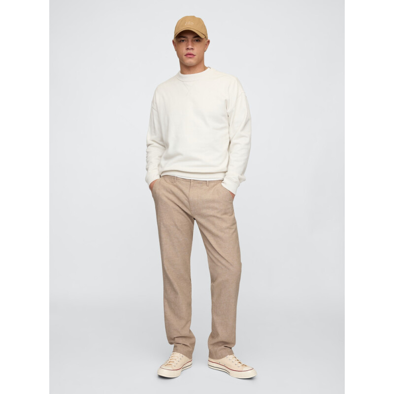 V-STRAIGHT LINEN COTTON PANT KHAKI