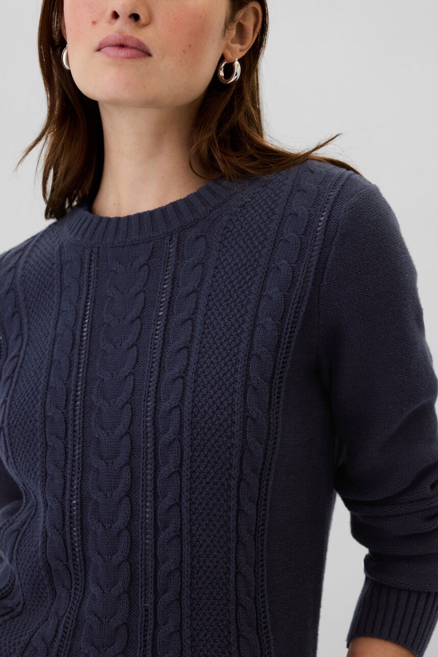 Buzo Cuello Redondo Cable Mujer Navy Uniform