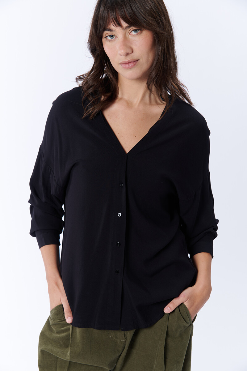 Blusa Manga Larga Escote En V Negra