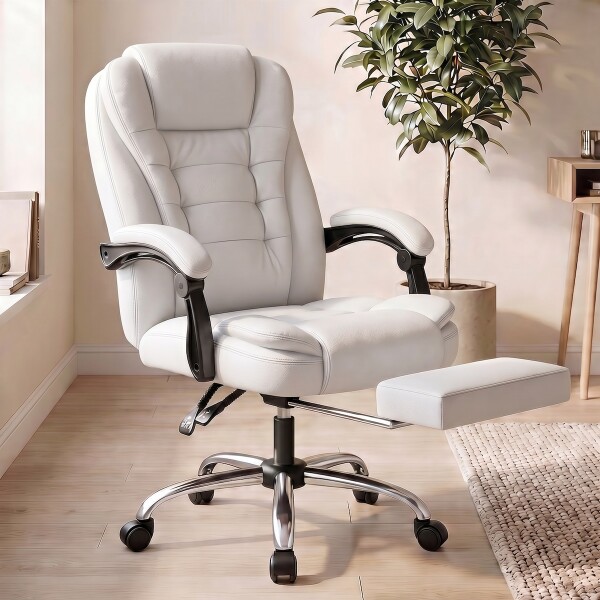 Silla Oficina Sillon Escritorio Ejecutiva Ergonomica Cuero con apoyapies IMBACK Color Blanco Silla Oficina Sillon Escritorio Ejecutiva Ergonomica Cuero con apoyapies IMBACK Color Blanco