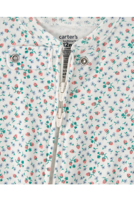 Pijama enterito de algodón con pie, diseño frutillas y flores. Talles 12-24M Sin color