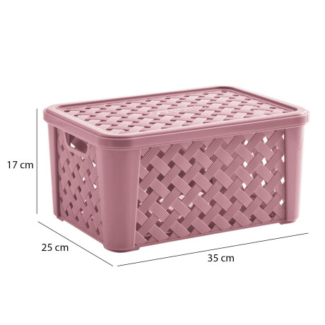 Set X3 Cajas Canastos Organizadores Rattan c/ Tapa Paramount Rosa