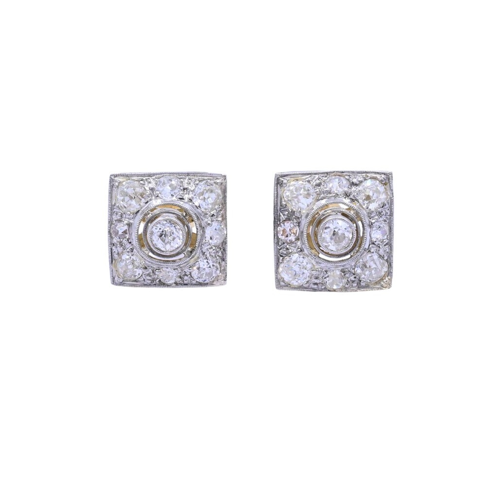 Caravanas oro 18k estilo antiguo 2 tonos con brillantes. Caravanas oro 18k estilo antiguo 2 tonos con brillantes.
