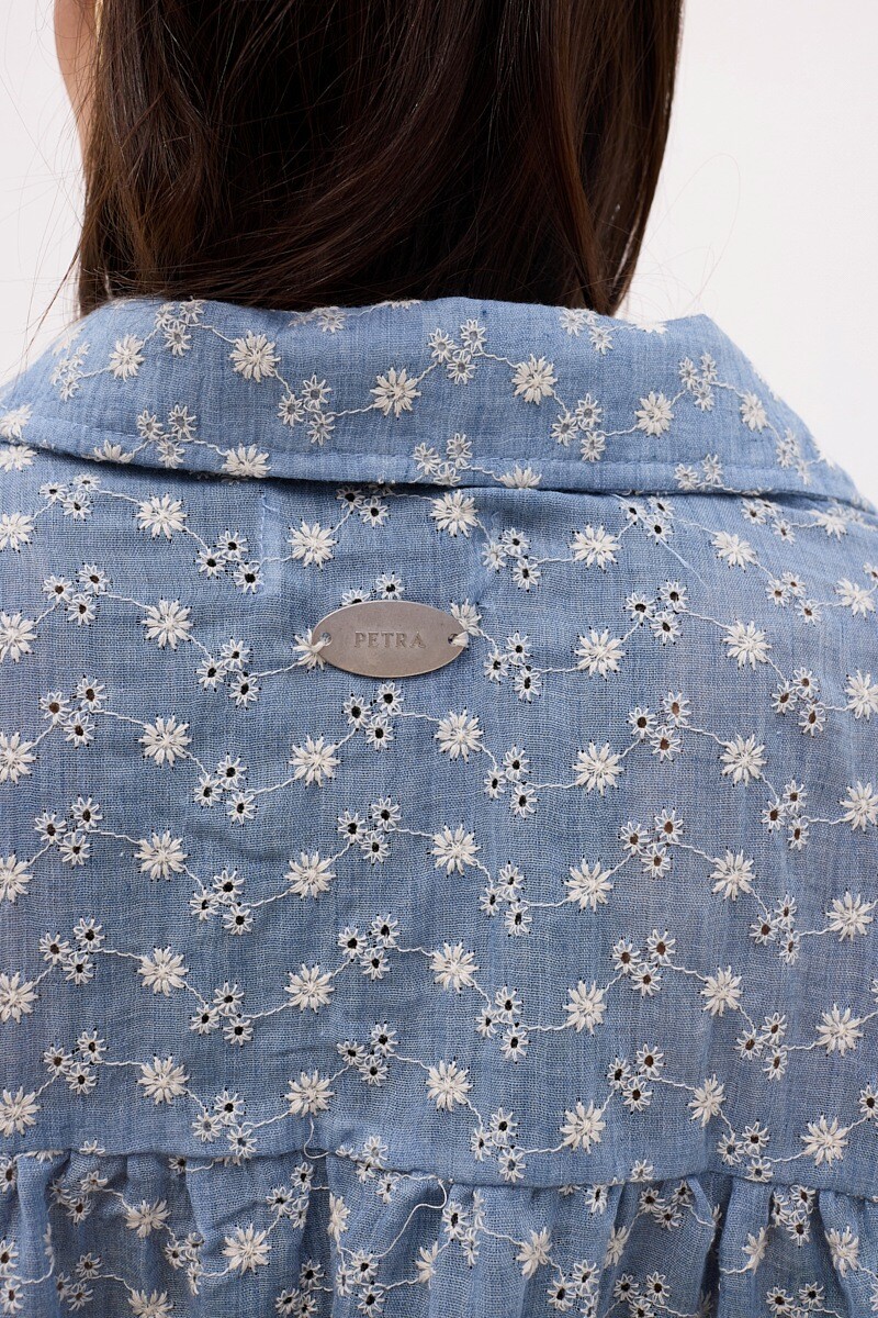 Camisa Gaia Celeste Broderie