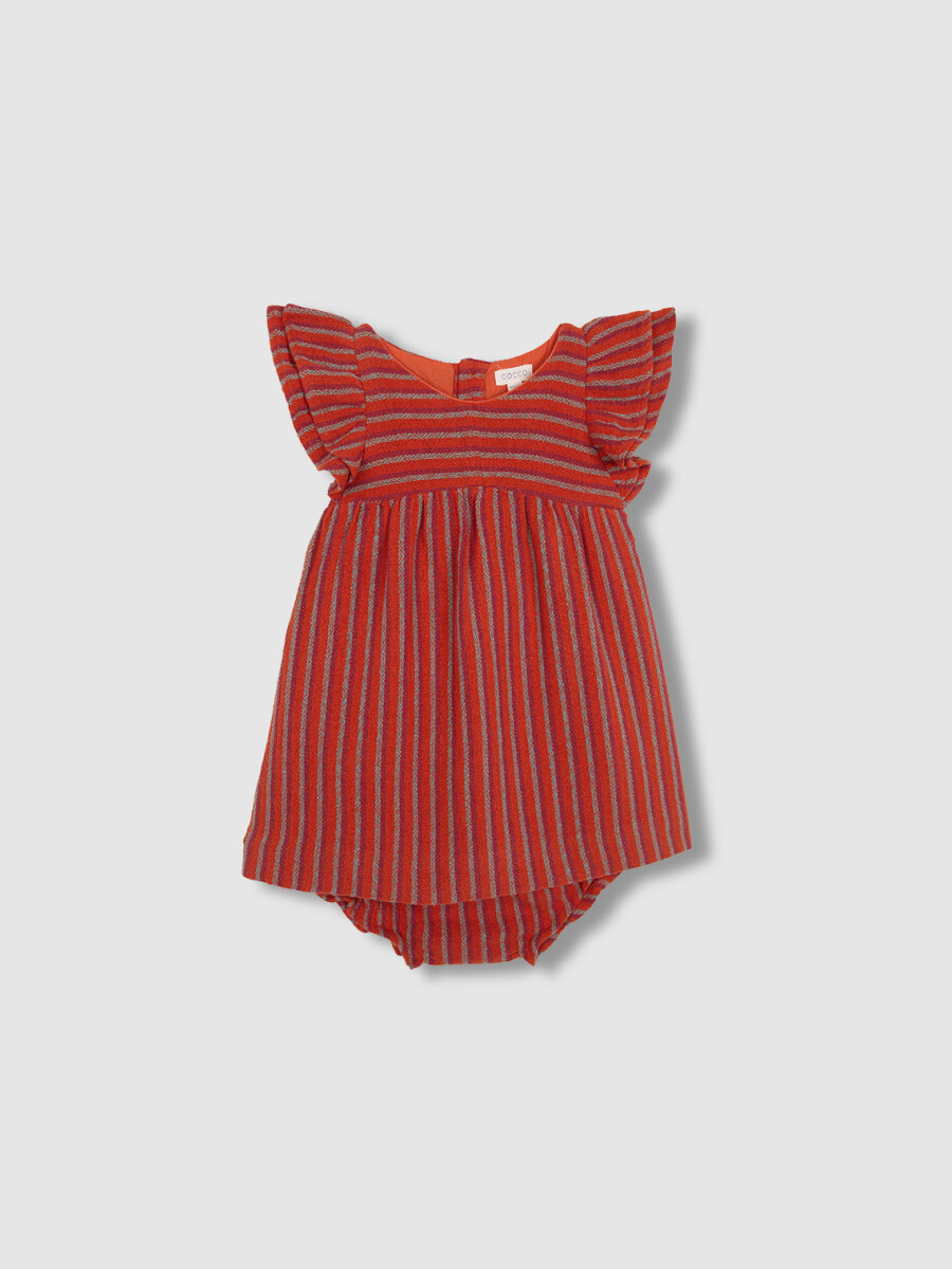 Vestido De Rayas Multicolor Naranja