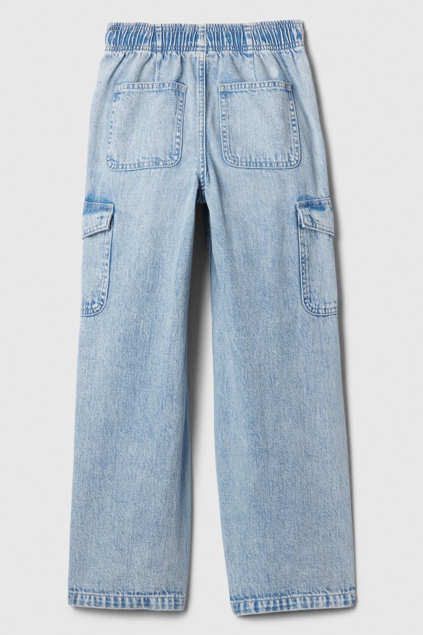 Jean Cargo Easy Wide Pull On Niña Light Wash