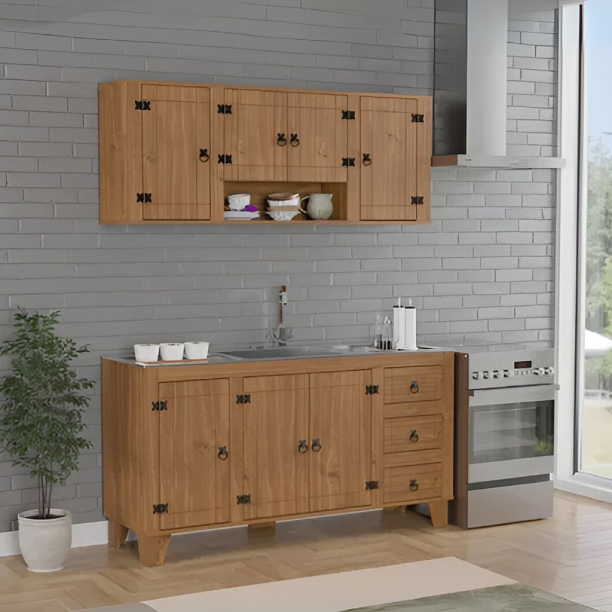 Promo Áereo 4 Puertas + Bajo Mesada Línea Naturale - Roble 