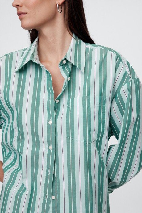 Camisa Poplin Big Mujer Green Stripe