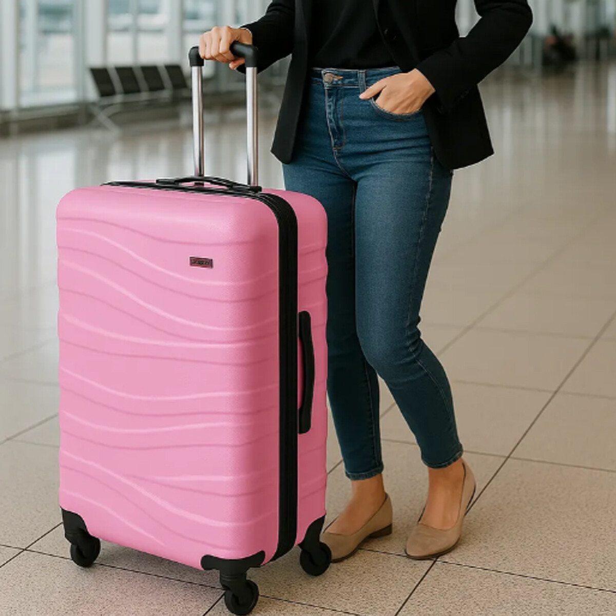 Valija Grande 4 Ruedas Rígida Mango Telescópico - Rosa 