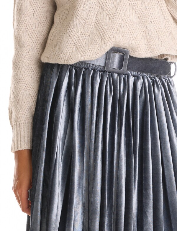 Falda Midi Noche Velvet GRIS AZULADO