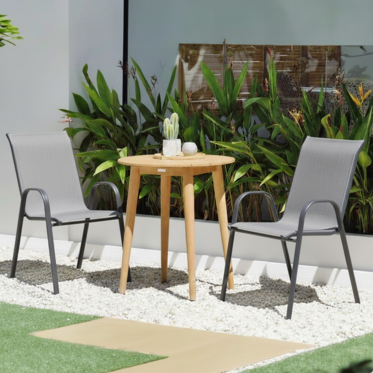 Sillas Textilina y acero mas Mesa de Eucaliptus - Nassau - Gris 