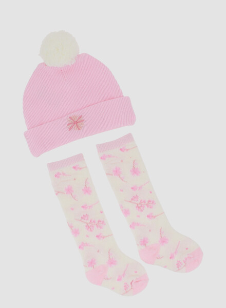 Pack gorrito y medias flor Rosado