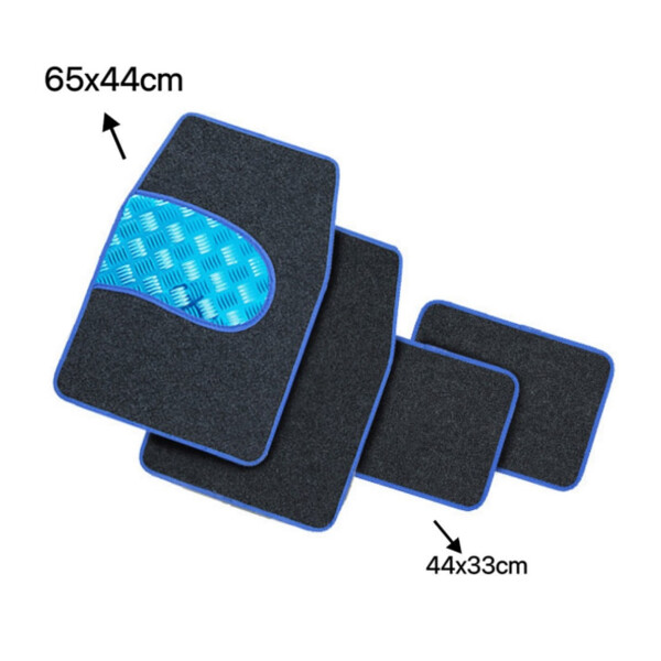 Alfombra De Auto Con Metalizado Set De 4 Piezas Azul