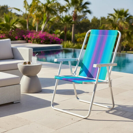 Set X2 Reposeras Sillas Alta Plegables Aluminio Conforto Mor Verde Agua/violeta