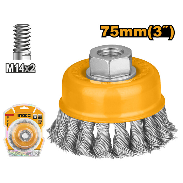 CEPILLO COPA AMOLADORA TRENZADO 75MM INGCO WB20751 CEPILLO COPA AMOLADORA TRENZADO 75MM INGCO WB20751