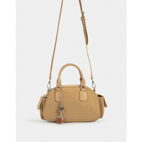 Cartera Bowling Con Charm Marron Beige