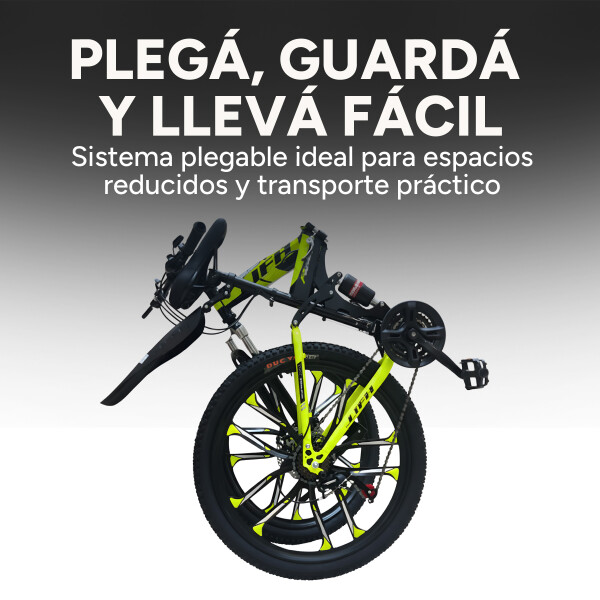 Bicicleta JJFH Rod 26 Doble Suspensión Plegable Freno Disco Amarillo Fluor 1