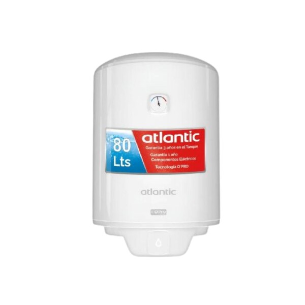 TERMOTANQUE ATLANTIC 80 Lts, TANQUE ACERO CLASE B blanco