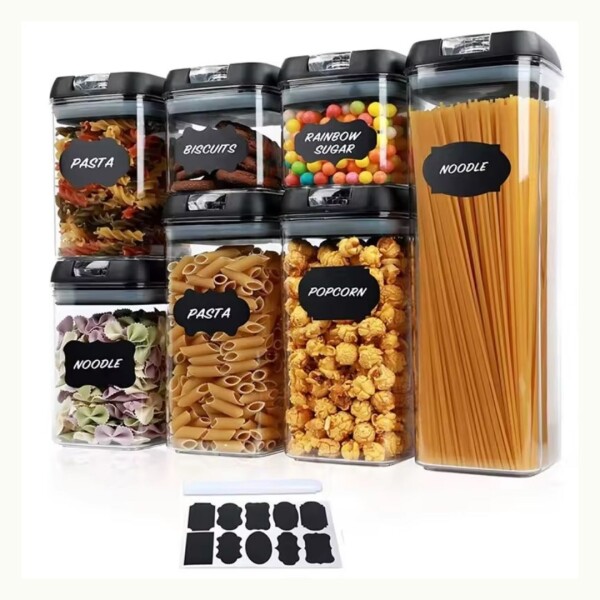 Juego de 7 Recipientes Herméticos Apilables Tarros Frascos Contenedores Apto Alimentos Tapa Negra Juego de 7 Recipientes Herméticos Apilables Tarros Frascos Contenedores Apto Alimentos Tapa Negra