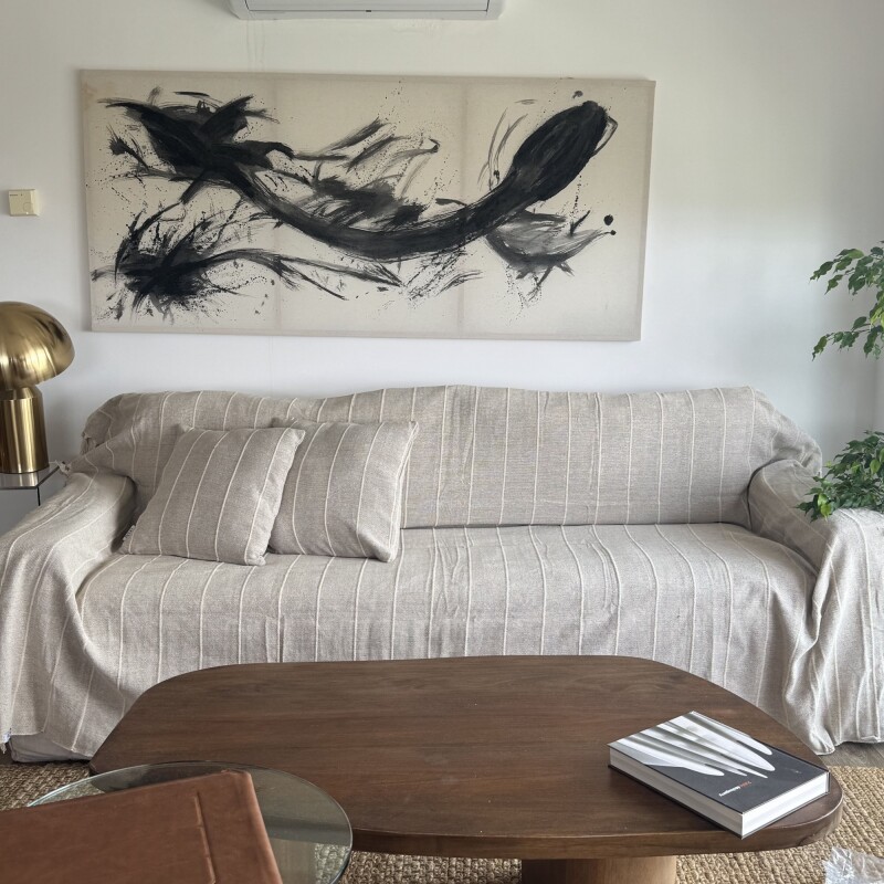 Manta para sillón y cama algodón Rayas Greige 230cm