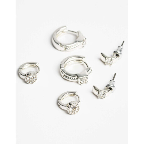 Set De Aros Con Cubic Zirconia Plateado