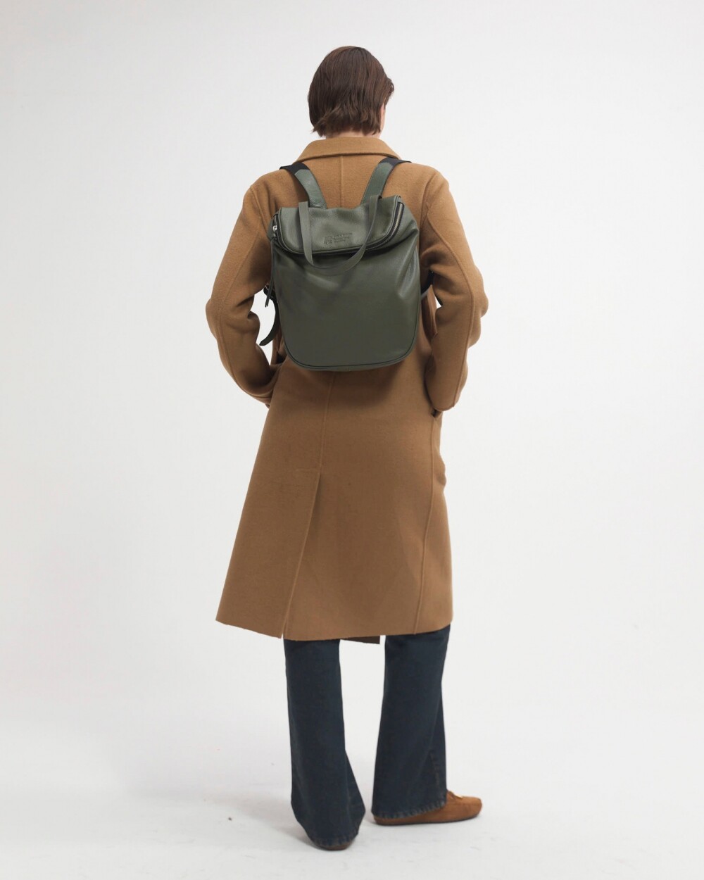 Mochila Soft En Cuero Graneado Verde