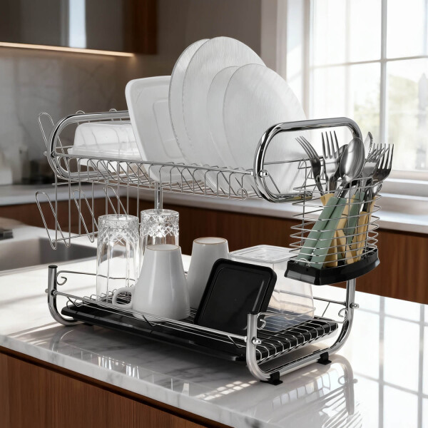 Escurridor De Platos Seca Vajilla 2 Pisos Platos Secador Bandeja Imback Color Plateado Escurridor De Platos Seca Vajilla 2 Pisos Platos Secador Bandeja Imback Color Plateado