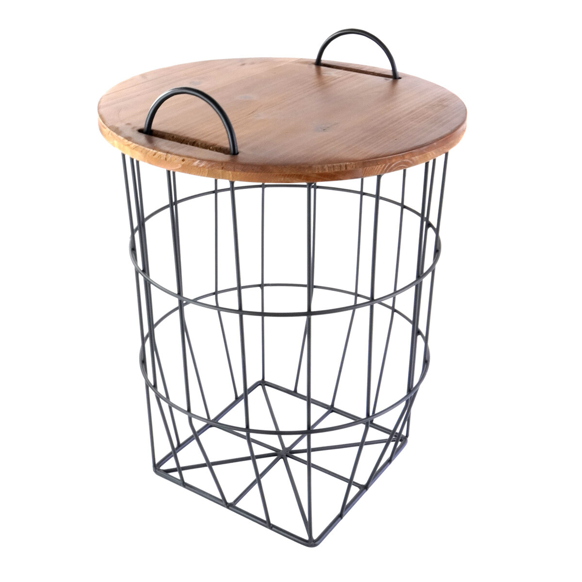 MESA 2EN1 CANASTO METAL Y MADERA CON ASAS 