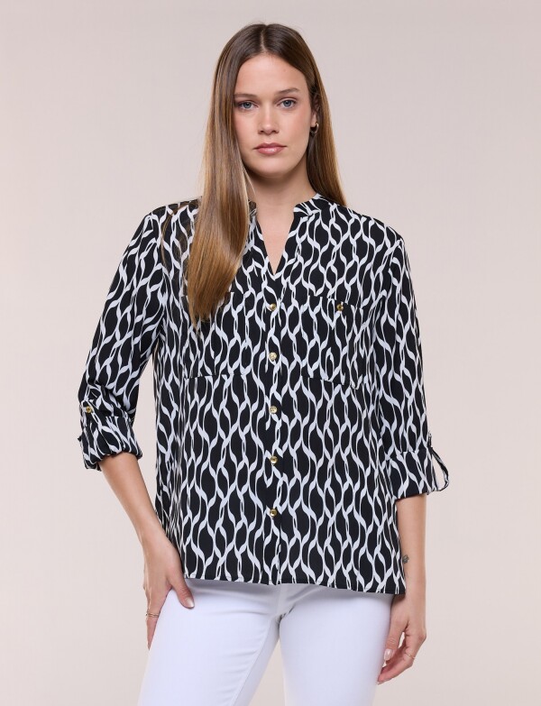 Camisa Detalle Botones Printed NEGRO/BLANCO