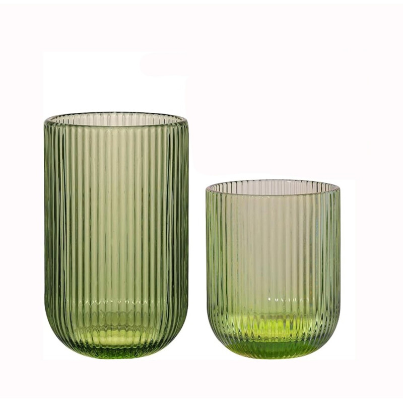 Vaso de Vidrio Labrado Diseño Lineas Set 6 Unidades Verde
