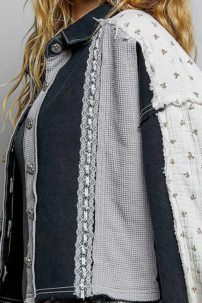CHAQUETA DENIM ENCAJE Negro