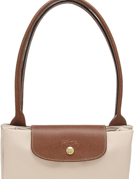 Longchamp -Cartera Longchamp plegable de nylon con cierre y asa larga, Le pliage L Marfil