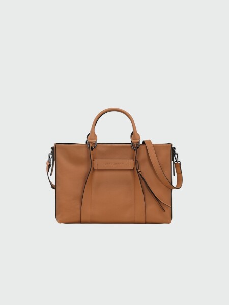 Longchamp -Cartera de cuero con correa extraible, Le pliage 3D Camel