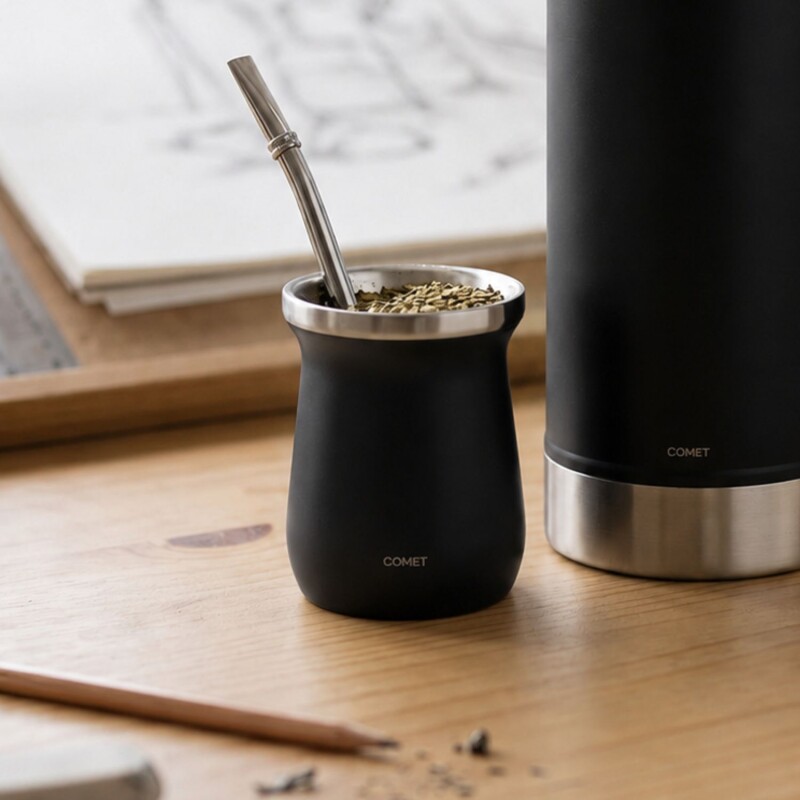 Mate Comet Amalfi 160 ml Acero Inoxidable Negro metal