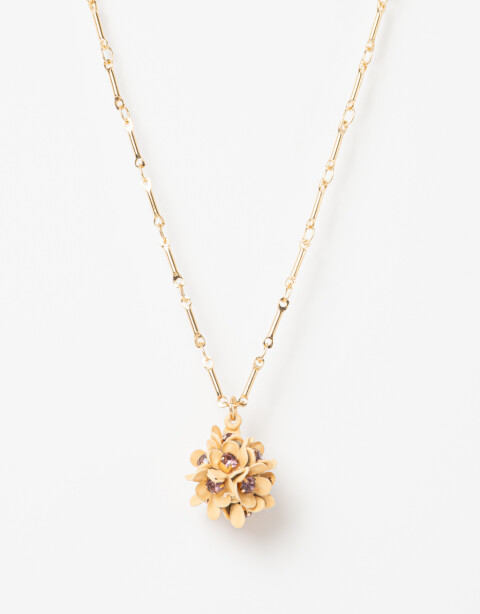 Cadena Corta con Dije Strass Collar Con Charm Floral. - Dorado