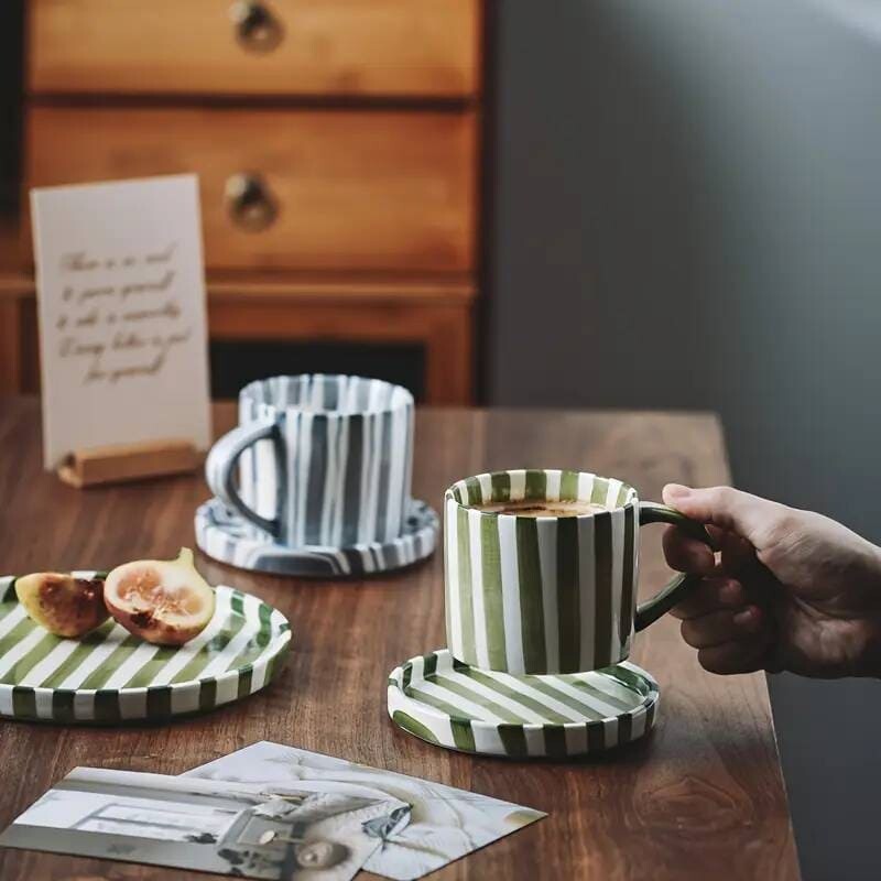 Taza de cerámica rayas azules 380ml Taza de cerámica rayas azules 380ml