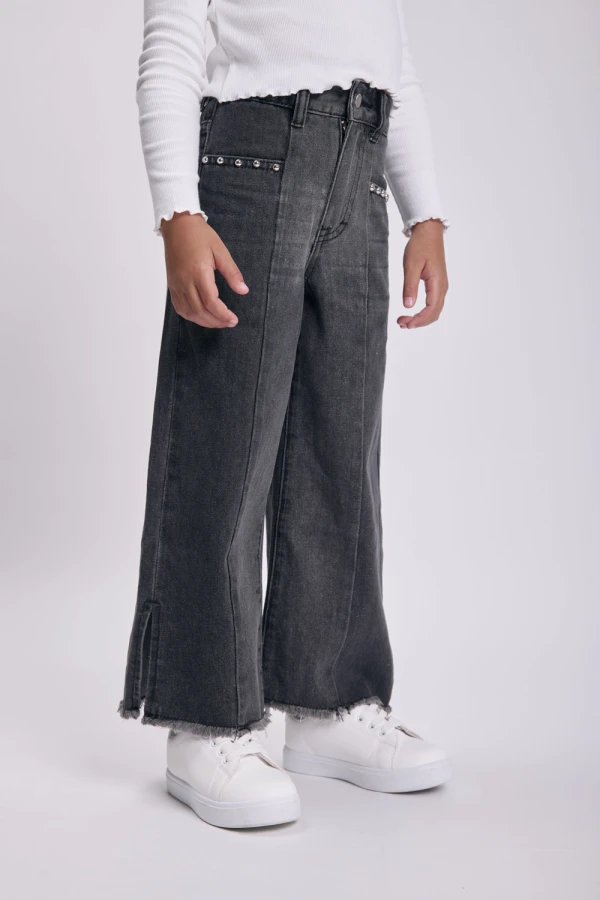 Pantalón jean ancho corte Gris
