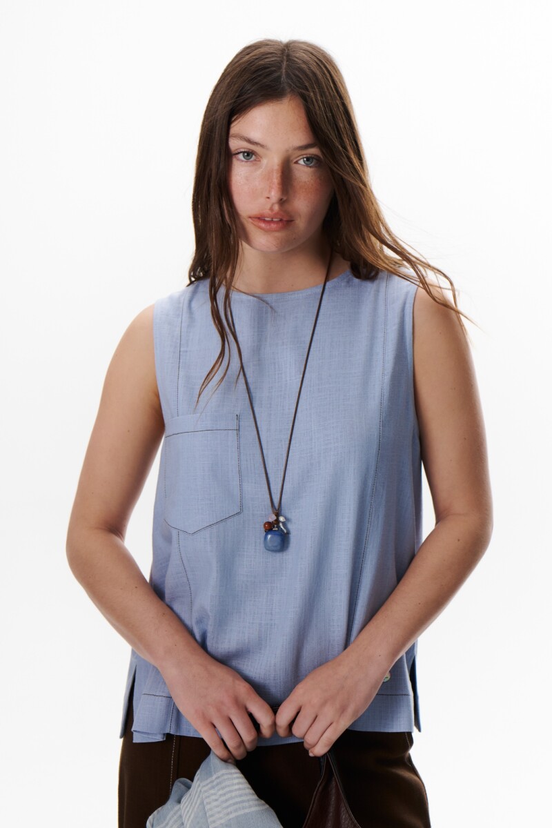 TOP LINO POCKET CELESTE