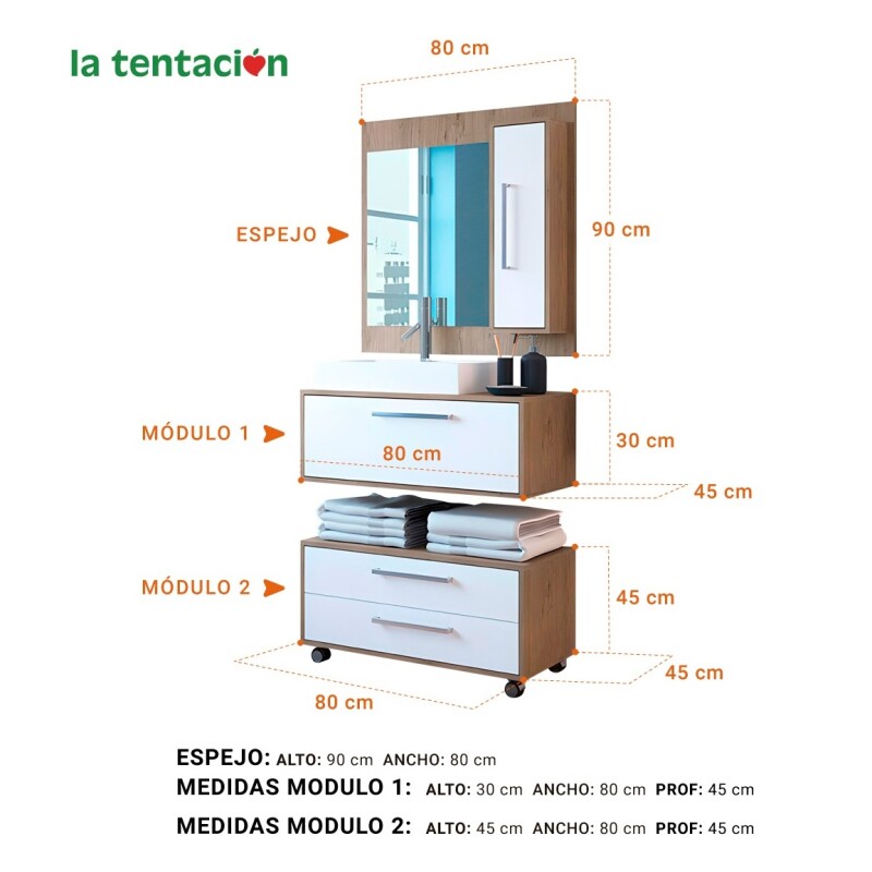 Mueble De Baño 80 Cm Pileta + Espejo Premium La Tentación Mueble De Baño 80 Cm Pileta + Espejo Premium La Tentación